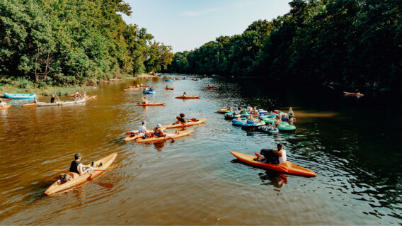Blue springs ranch river with people